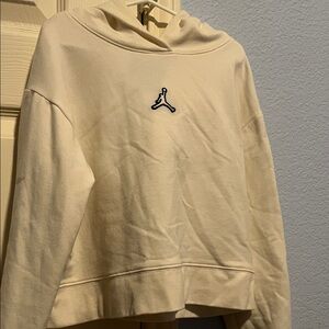 Jordan Cream Hoodie with Red Logo